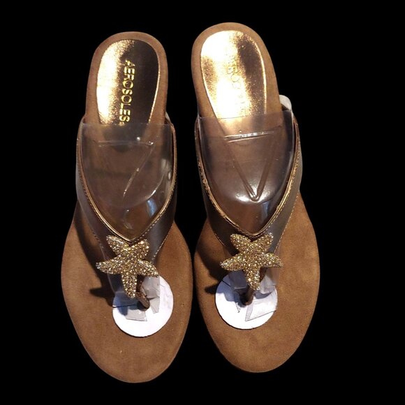 Aerosols Rhinestone Pavé Bronze Thong Sandals 9.5 - Picture 1 of 8